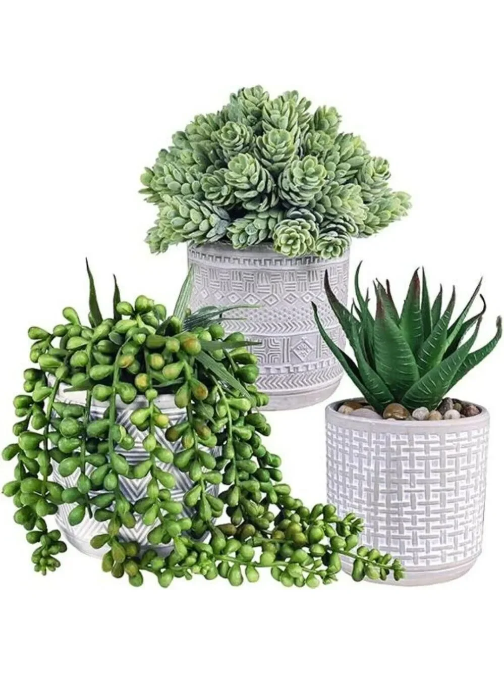 Set of 3 small artificial succulent potted plants faux greenery home office deco